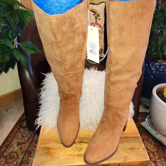 25086/87 NWT!! Vegan Suede Eve Tall Dress Boots A New Day™ Cognac  7 - Picture 1 of 13